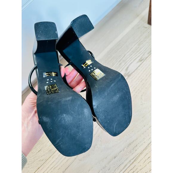 Jeffrey Campbell Black Patent Leather Platform Heel SZ 9 Spritzy Square Toe Y2K - Picture 6 of 8
